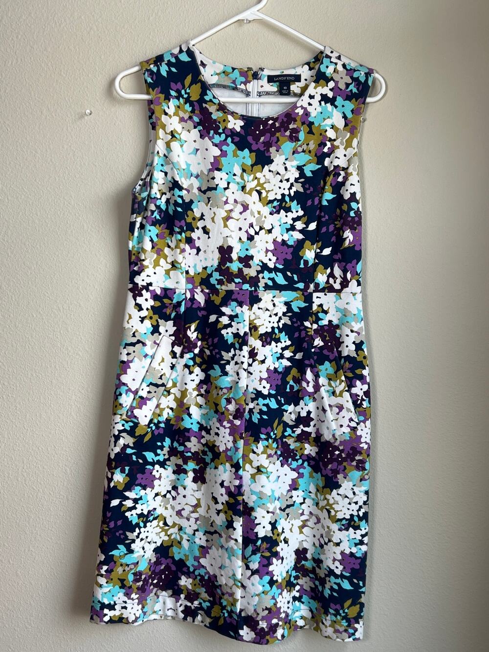 Lands' End Floral Sleeveless Sheath Dress with Pockets Size 10 Medium